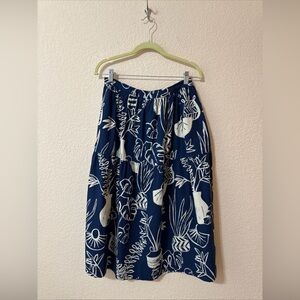 Emily and Fin Iona 2 Tier Midi A-line Skirt Berber Basket Navy Blue Sz M Floral